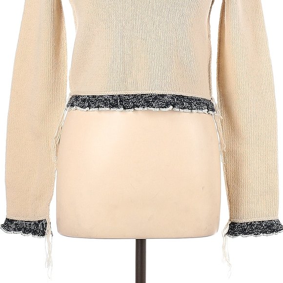 NWT Acne Studios Beige Roll Neck Wool w/Fringe & Ruffles Pullover Sweater Size L - Picture 3 of 6